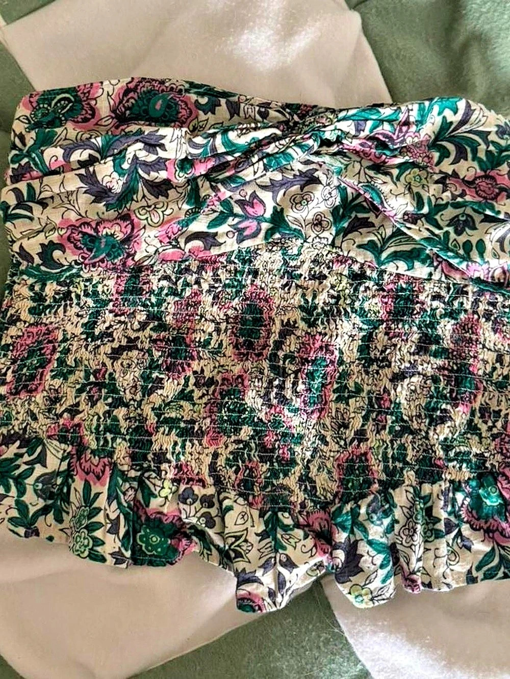 Free People Poppy Tube Top Floral Green & Pink Medium